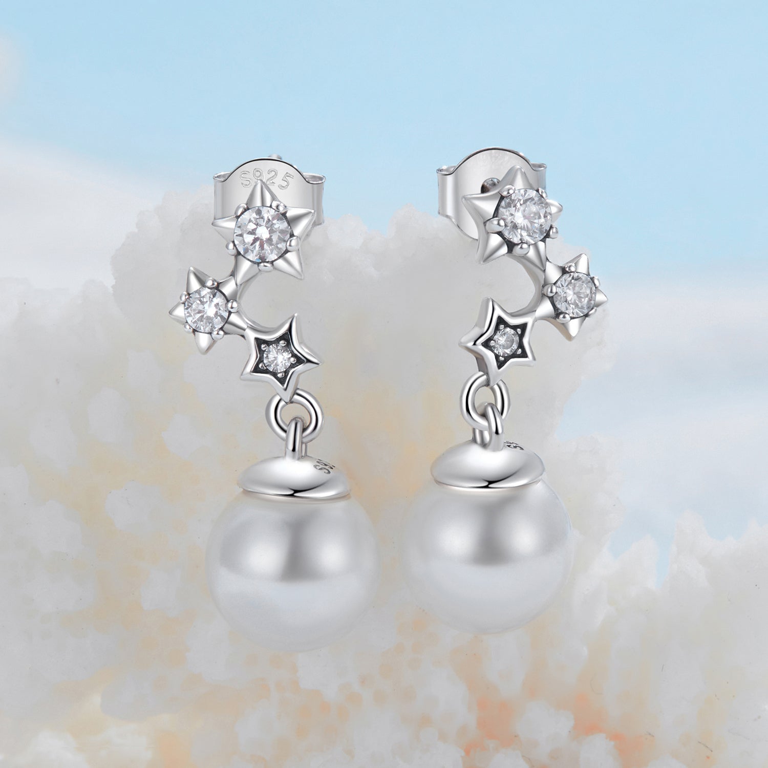 925 Sterling Silver Earrings with Quality Shell Pearl and CZ for Women