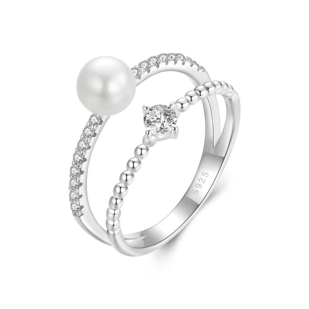 925 Sterling Silver & Moissanite Ring with Freshwater Pearl - Size 6 - Women's Jewelry