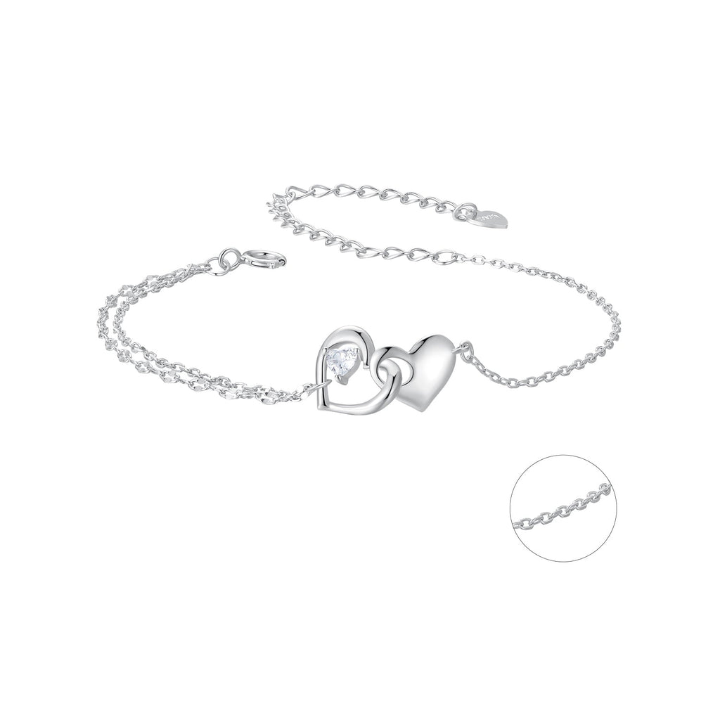 925 Sterling Silver Bracelet with Pave Setting CZ and White Gold Plating