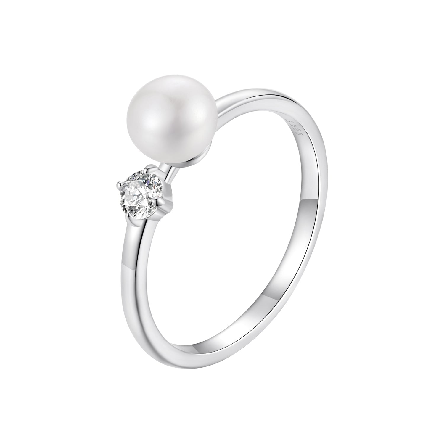 925 Sterling Silver Moissanite & Freshwater Pearl Ring 3mm Size 6 for Women