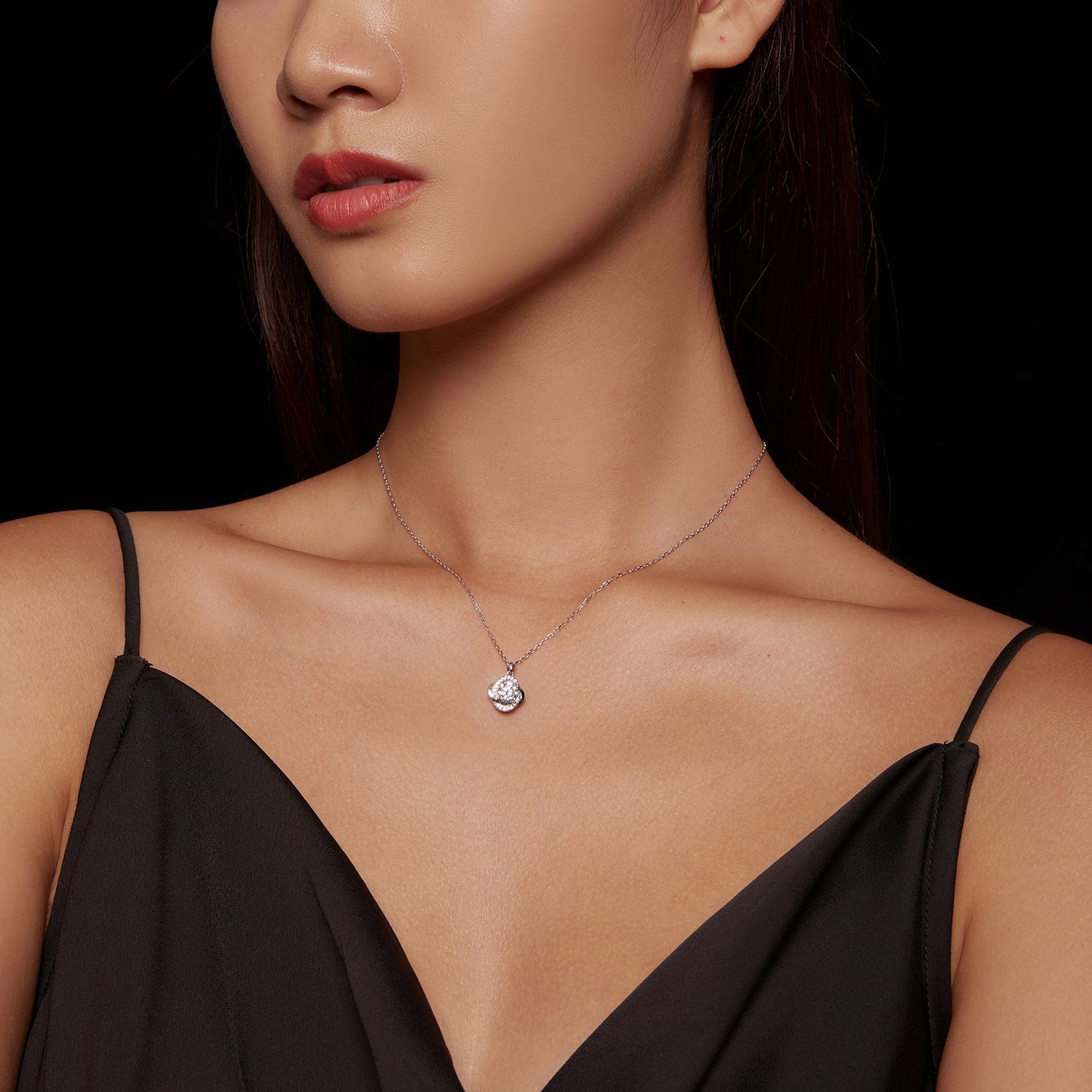 925 Sterling Silver Moissanite Pendant Necklace for Women, 39+5cm, Platinum Plated