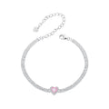 925 Sterling Silver White Gold Plated 8mm CZ Pendant Bracelet for Women