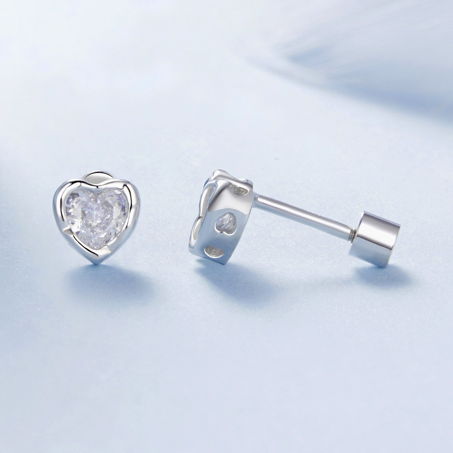 925 Sterling Silver Earrings with Plated White Gold & Pavé Setting CZ, 0.5cm for Women