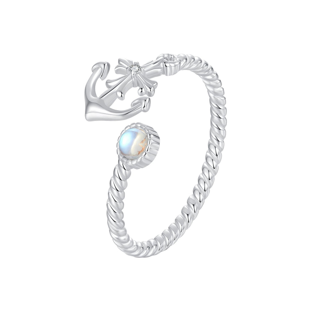 925 Sterling Silver & White Gold Pave Setting Moonstone Ring for Women