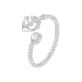 925 Sterling Silver & White Gold Pave Setting Moonstone Ring for Women