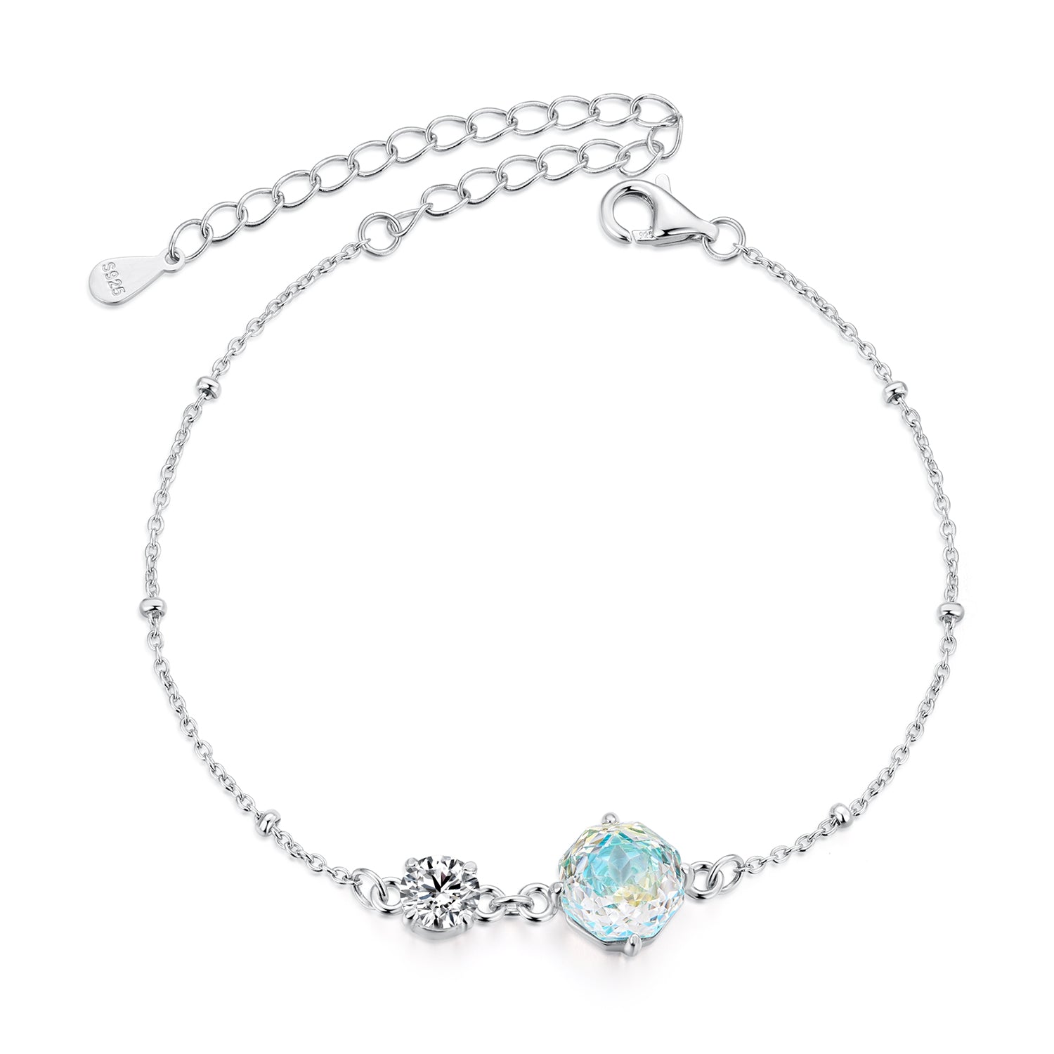 925 Sterling Silver 0.8cm CZ White Gold Plated Bracelet for Women