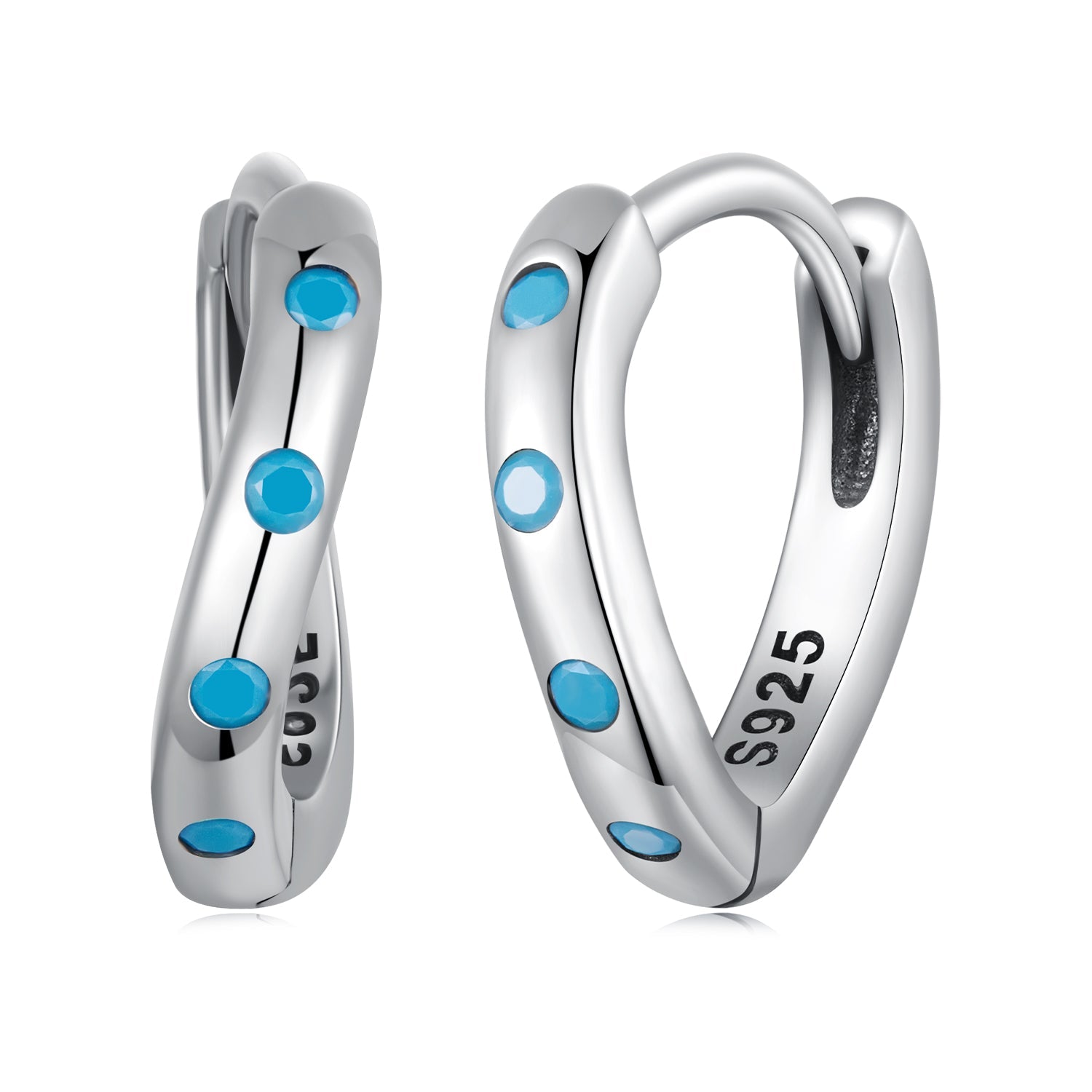 925 Sterling Silver Earrings with Synthetic Turquoise, Oxidized Finish, Size 12*2mm, Women