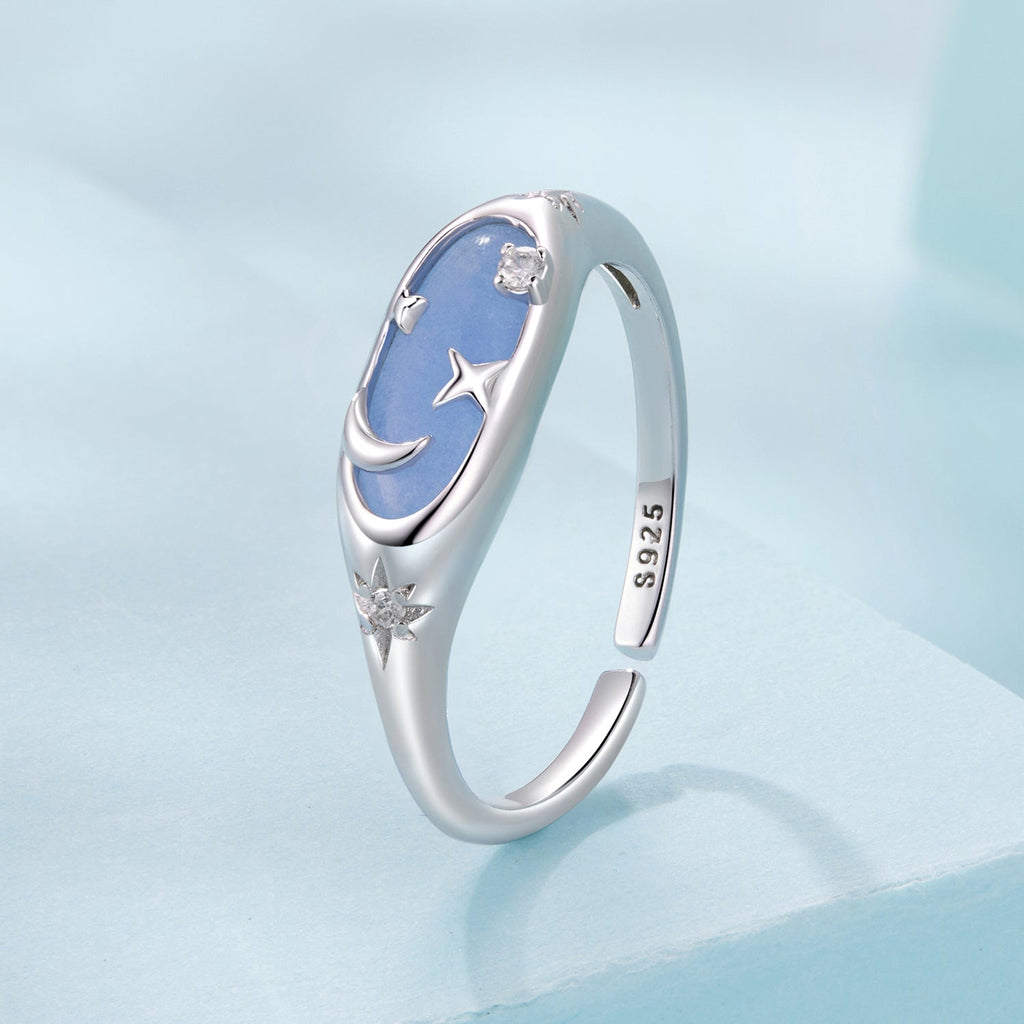925 Sterling Silver & White Gold Luminous Stone Ring for Women