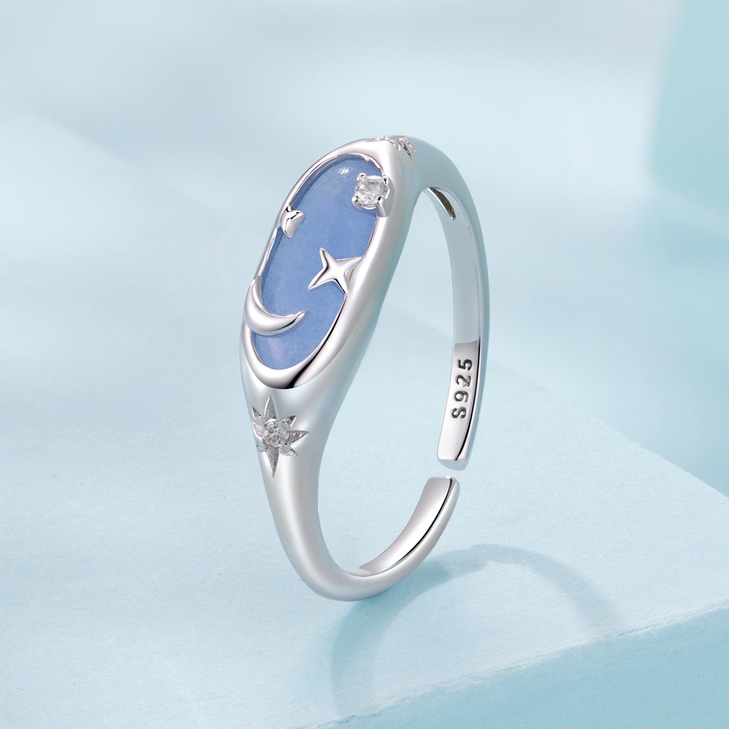 925 Sterling Silver & White Gold Luminous Stone Ring for Women