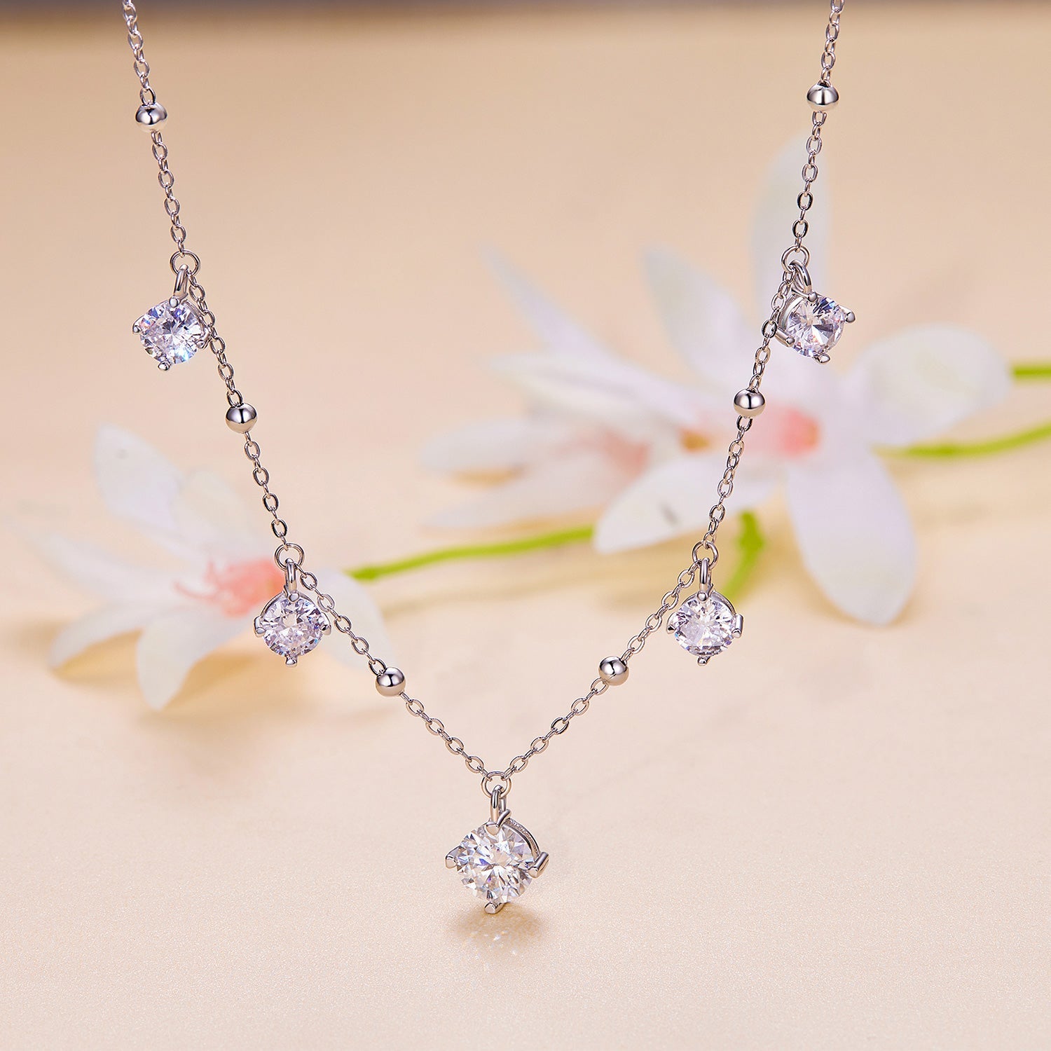 925 Sterling Silver 5.0mm Moissanite Necklace for Women