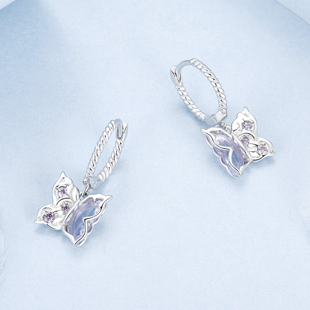 925 Sterling Silver Earrings with Pavé Setting CZ and Transparent Glass for Women