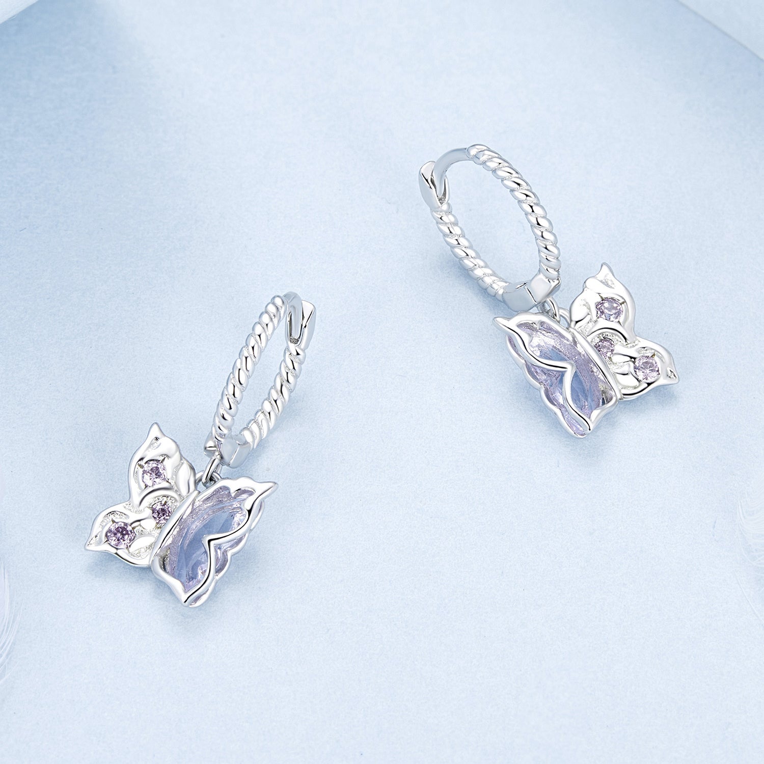 925 Sterling Silver Earrings with Pavé Setting CZ and Transparent Glass for Women