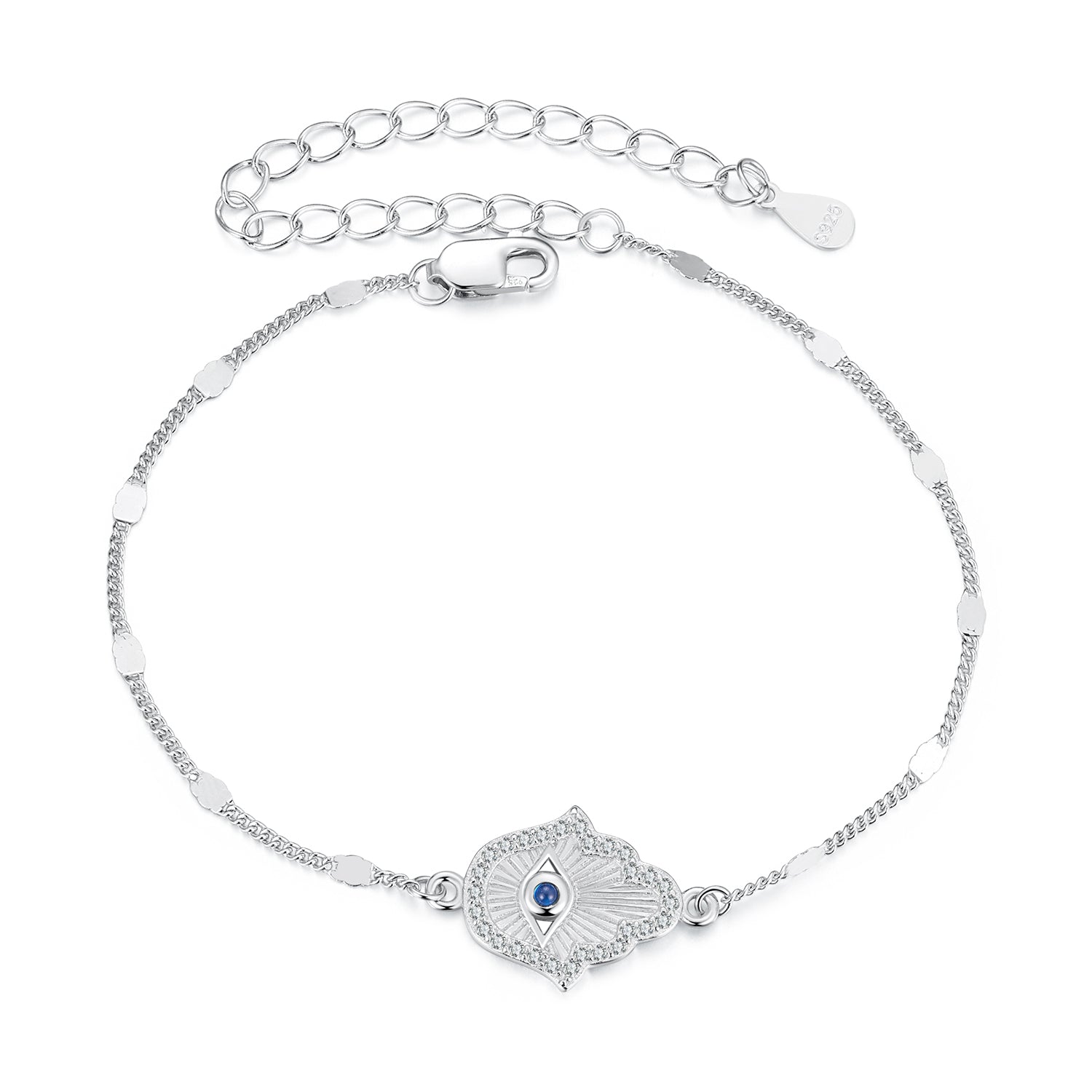 925 Sterling Silver + White Gold Plated 15cm Adjustable Bracelet with CZ and Synthetic Spinel for Women