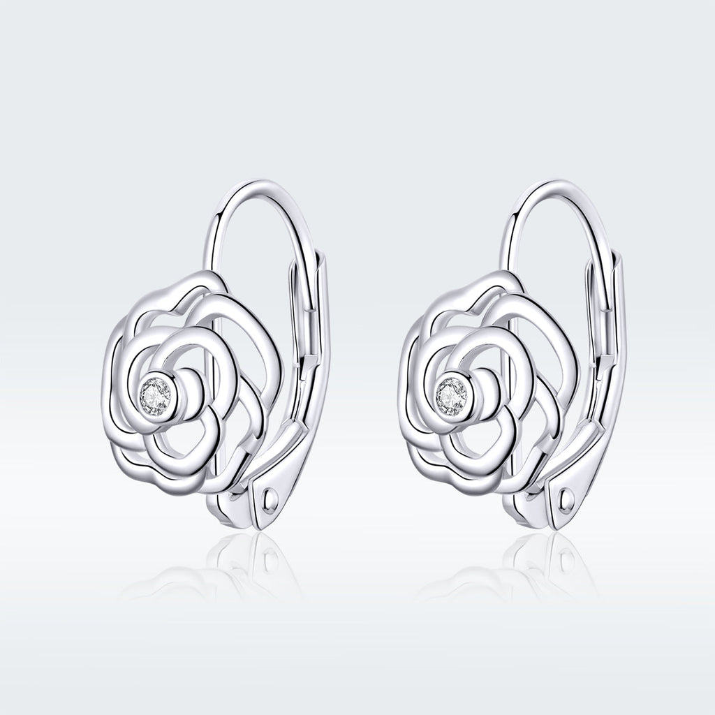925 Sterling Silver Earrings with Pavé Setting CZ - 1.4x0.9 cm for Women
