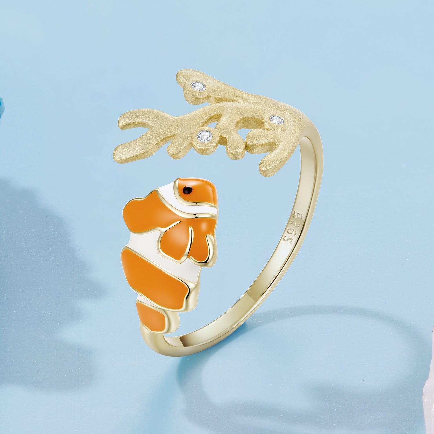 925 Sterling Silver Enamel Gold-Plated Ring for Women