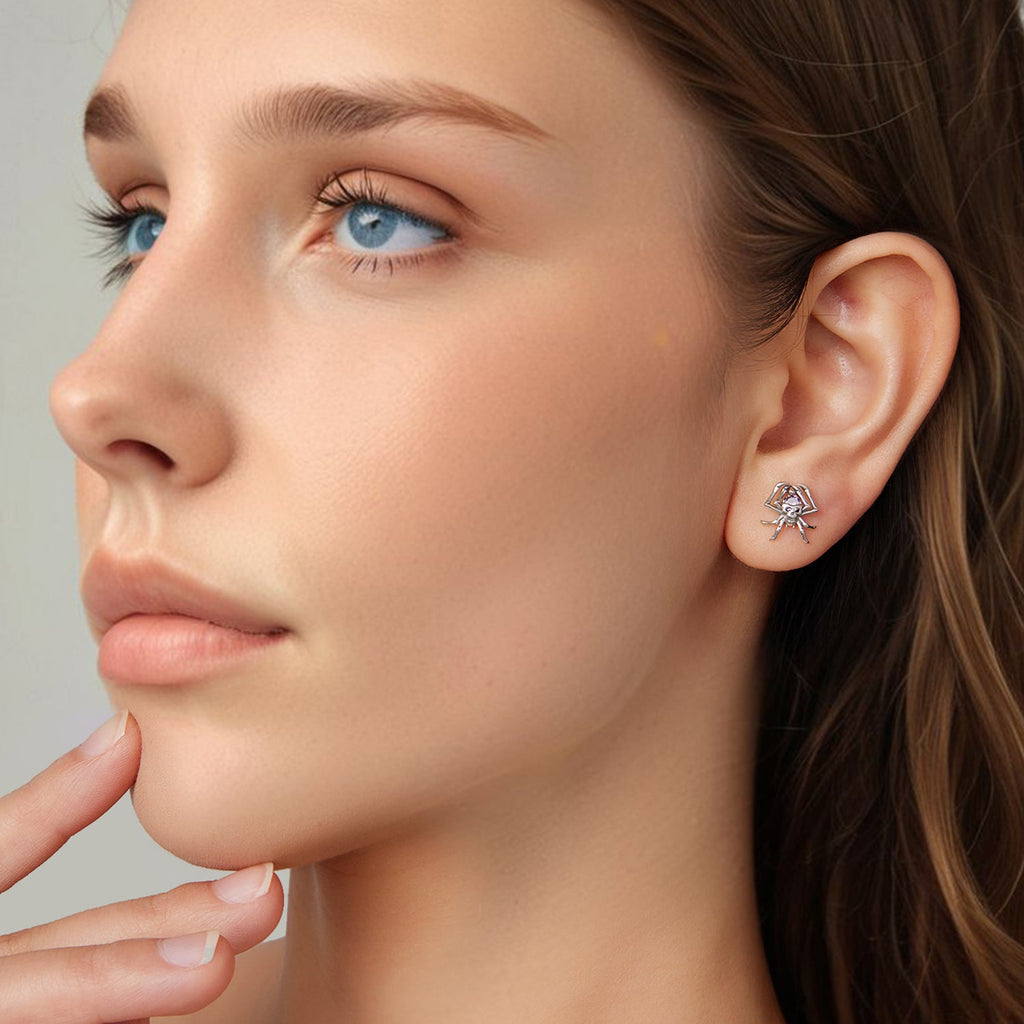 925 Sterling Silver Earrings with Pavé Setting CZ, 1.1 x 1.0 cm, Oxidized Finish for Women
