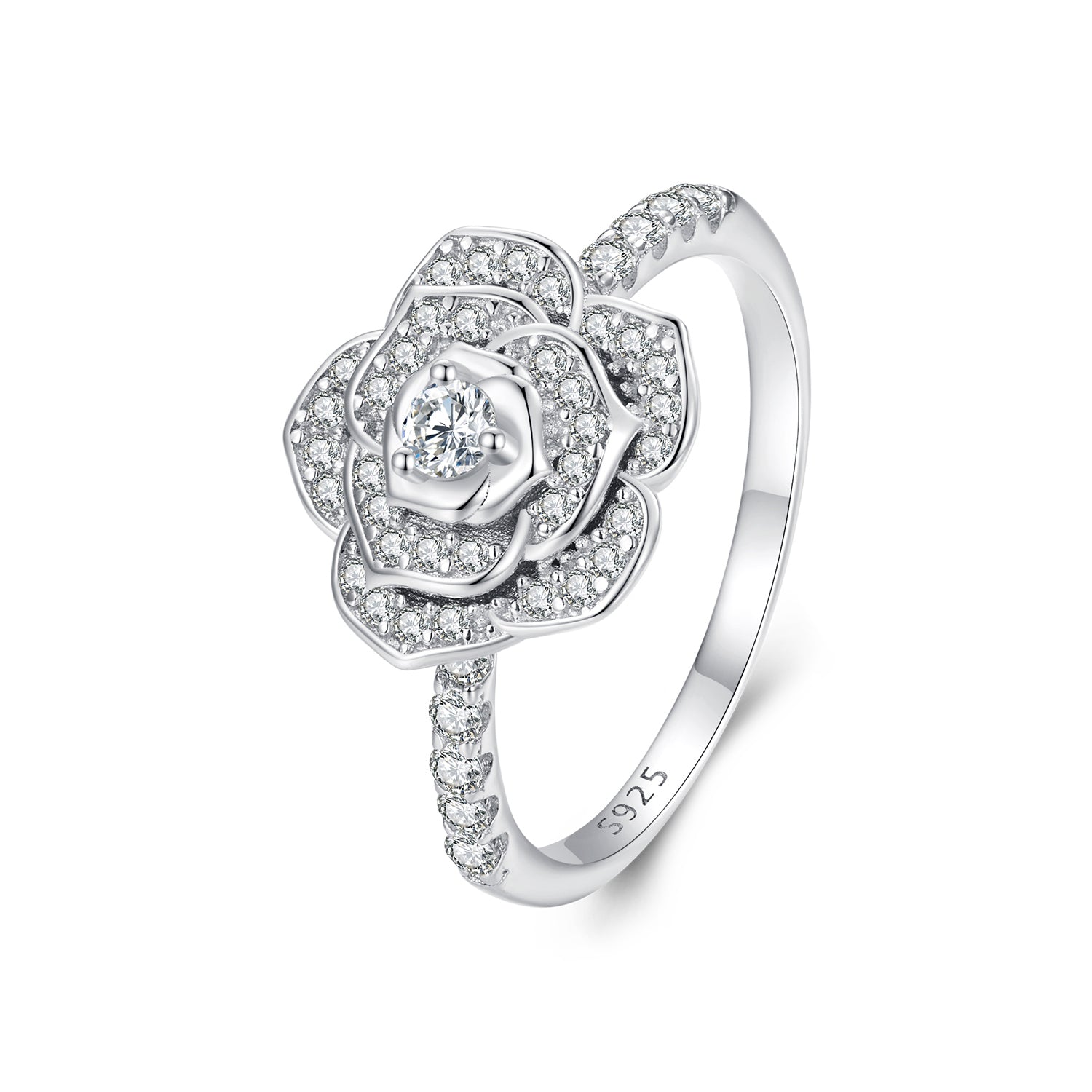 925 Sterling Silver Pavé Set CZ Platinum Plated Ring Size 6 for Women