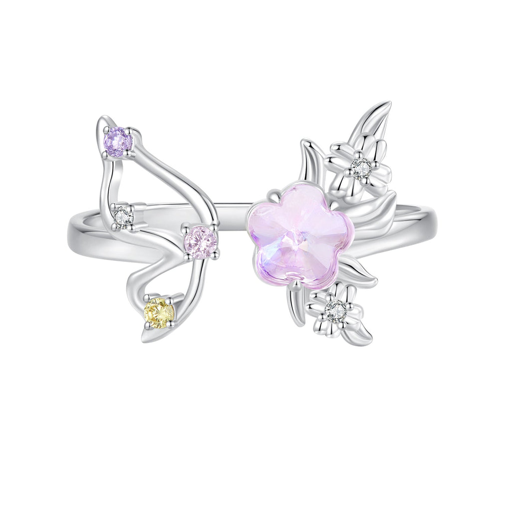 925 Sterling Silver Ring with Pavé Setting CZ, White Gold Plated, 1.7mm Width, for Women