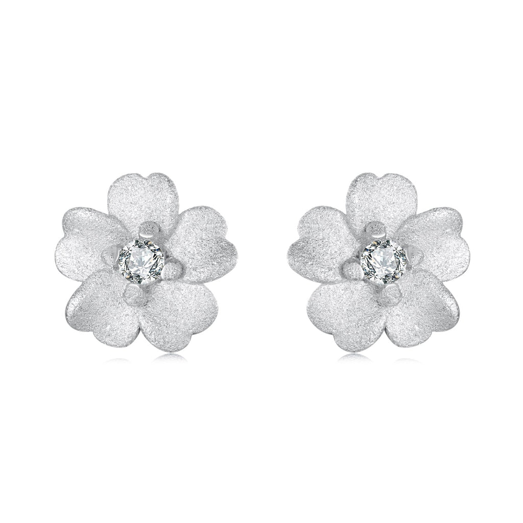 925 Sterling Silver Earrings with Pavé Setting CZ and White Gold Plating, 0.8cm for Women