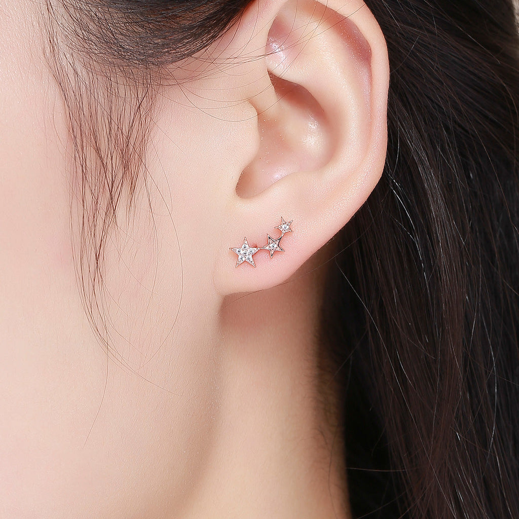 925 Sterling Silver Plated Rose Gold Pavé Setting CZ Earrings for Women