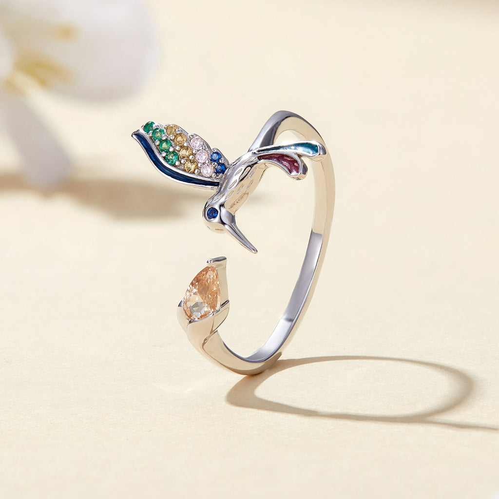 925 Sterling Silver Enamel Pavé Setting Ring for Women