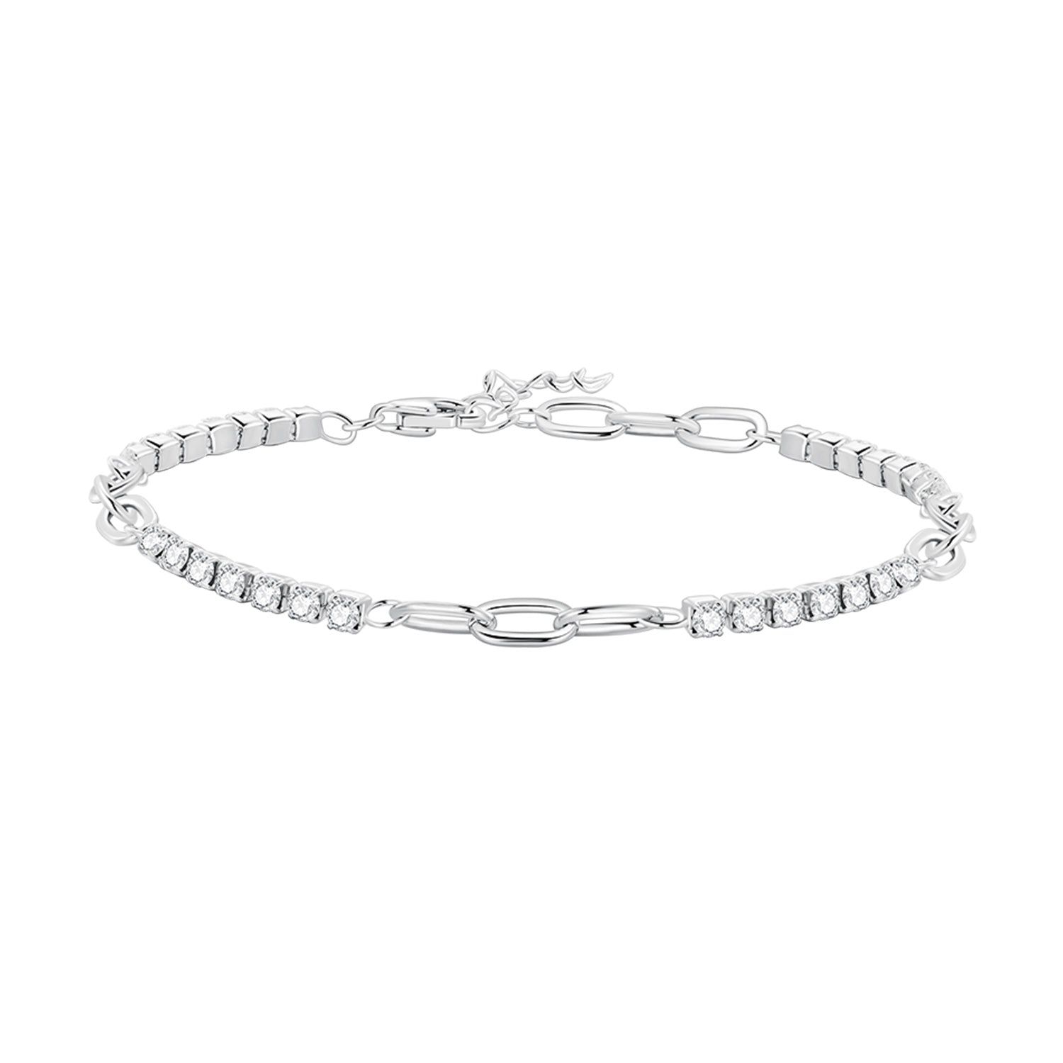 925 Sterling Silver Bracelet with Pavé Setting CZ, Platinum Plated, 14.5+3cm, for Women