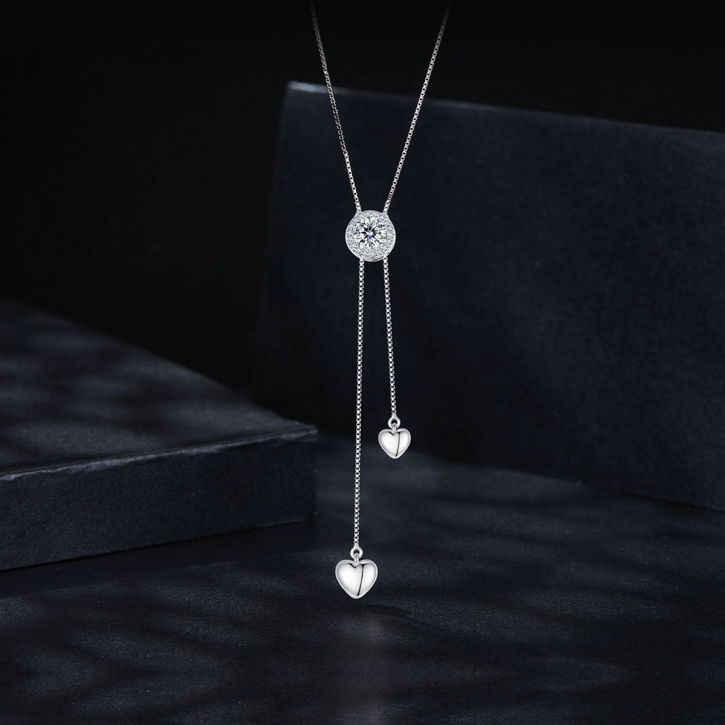 925 Sterling Silver 5mm Moissanite Necklace with Pavé Setting in White Gold, 450mm Length for Women