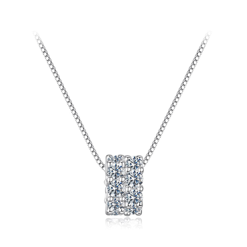 925 Sterling Silver & Moissanite Necklace, 40+5cm Length, White Gold Plated, Women's Jewelry