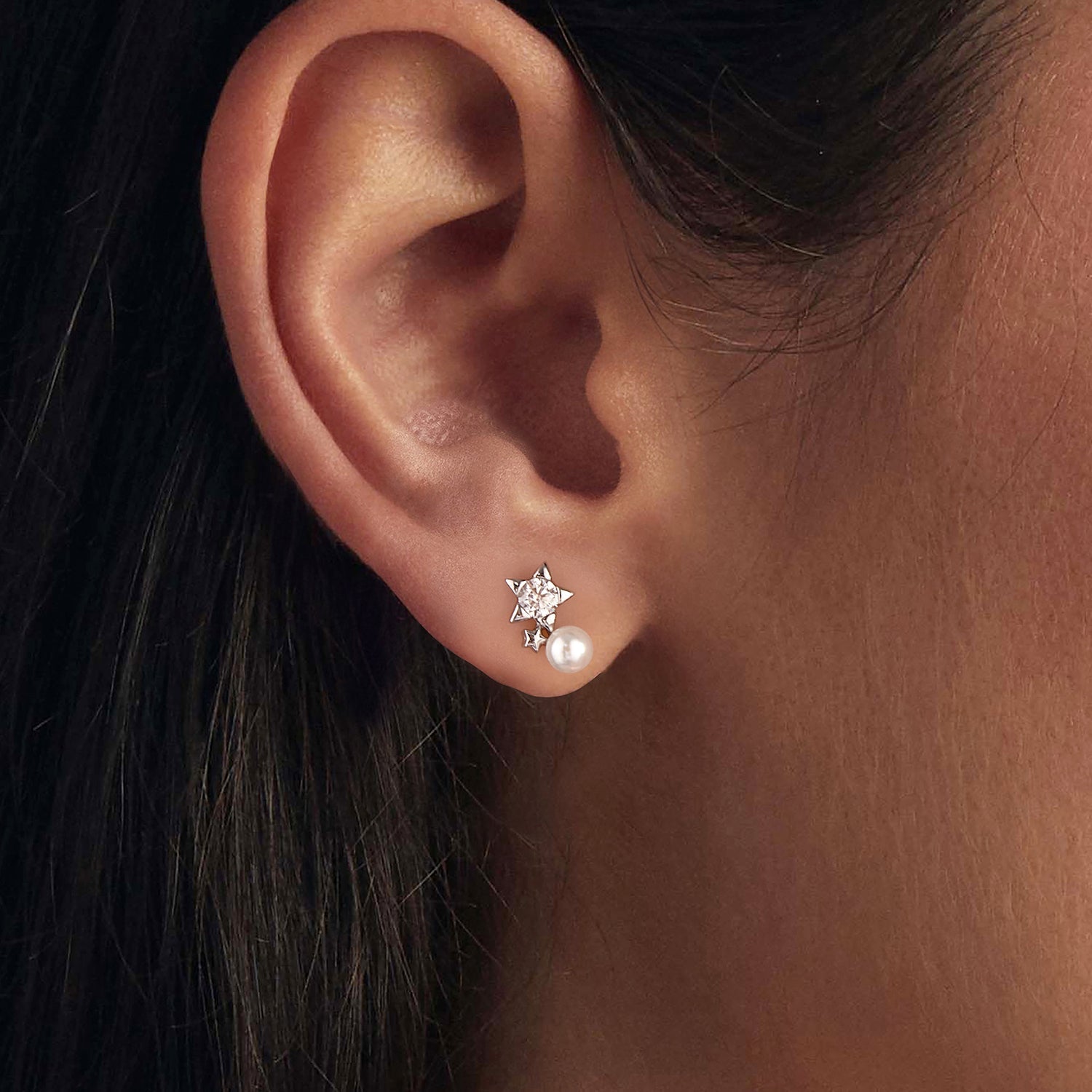 925 Sterling Silver 0.20 Carat Moissanite Earrings with Synthetic Pearl for Women
