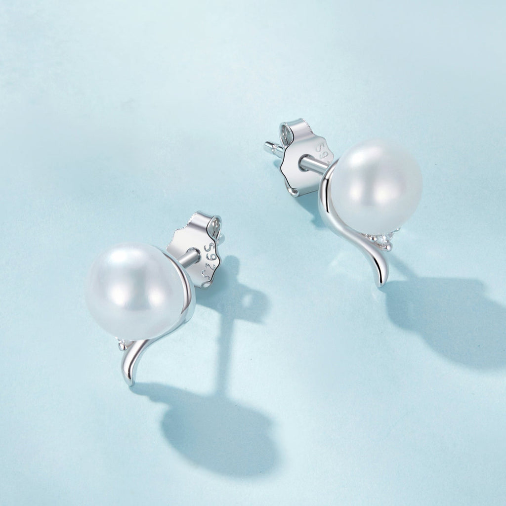 925 Sterling Silver Pavé Setting CZ & Natural Fresh Water Earrings for Women - 10*7mm
