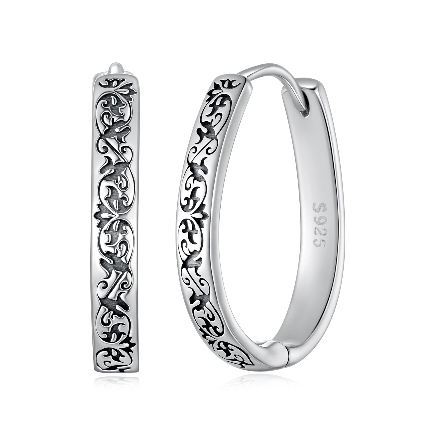 925 Sterling Silver Earrings for Women - 2.0*0.3cm, Inner Diameter 1.7cm, Oxidized Silver