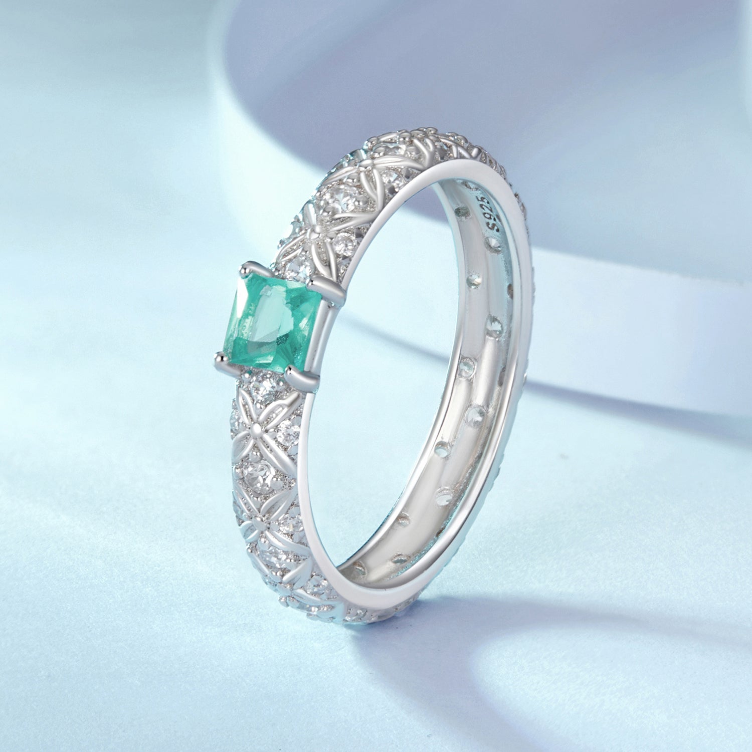 925 Sterling Silver Pavé Set CZ Ring in Size 6 for Women