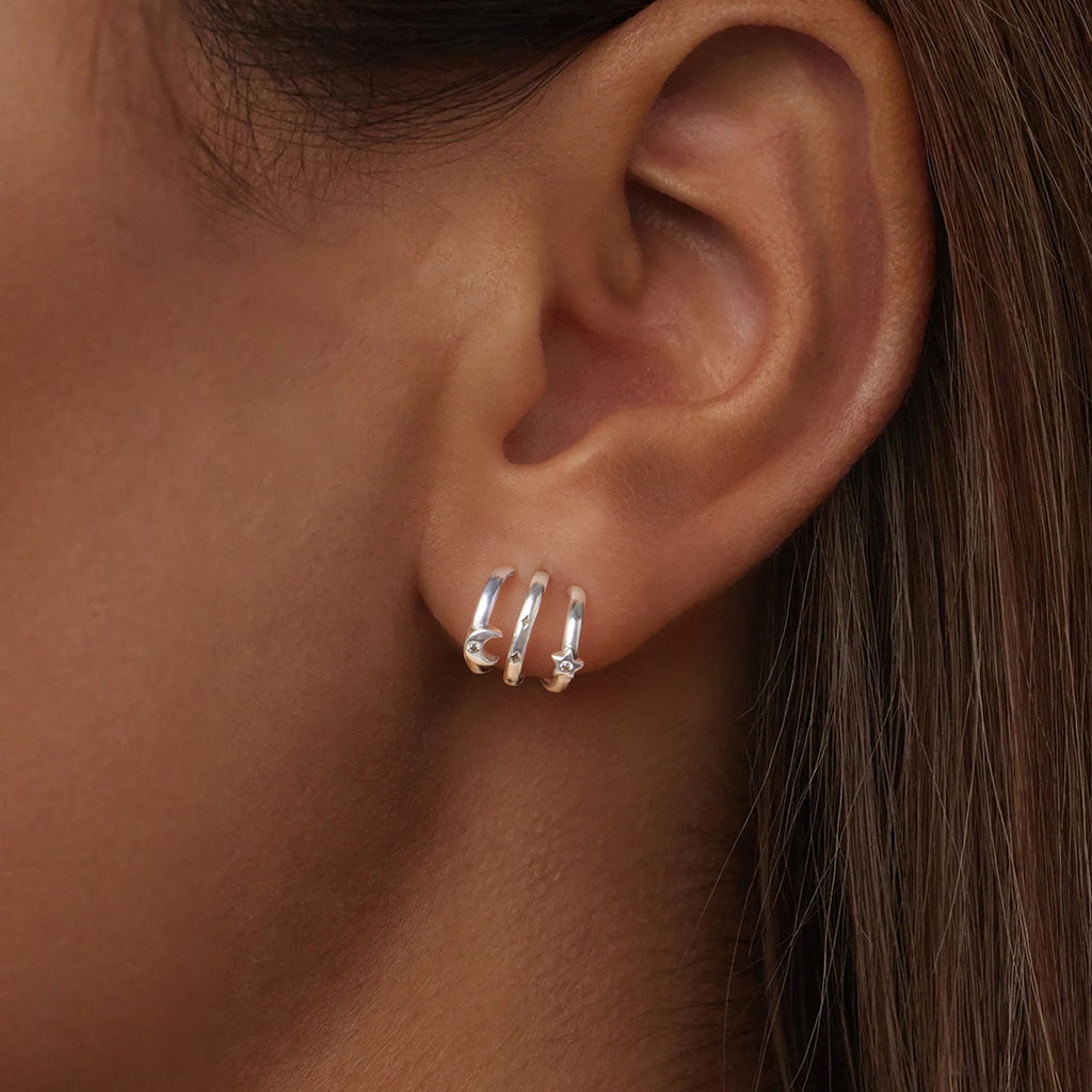 925 Sterling Silver Earrings with Pavé Setting CZ - Oxidized Silver, 1.1cm for Women