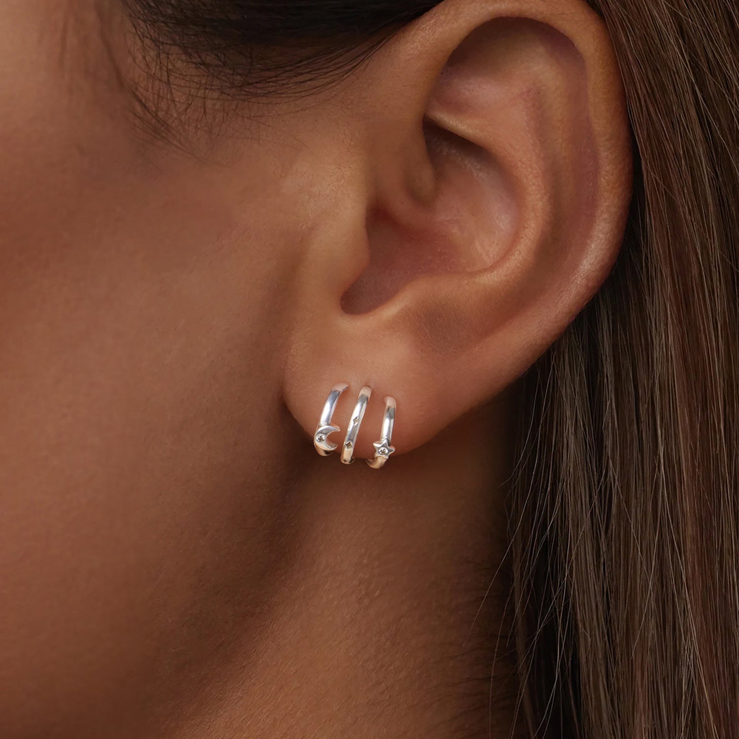 925 Sterling Silver Earrings with Pavé Setting CZ - Oxidized Silver, 1.1cm for Women