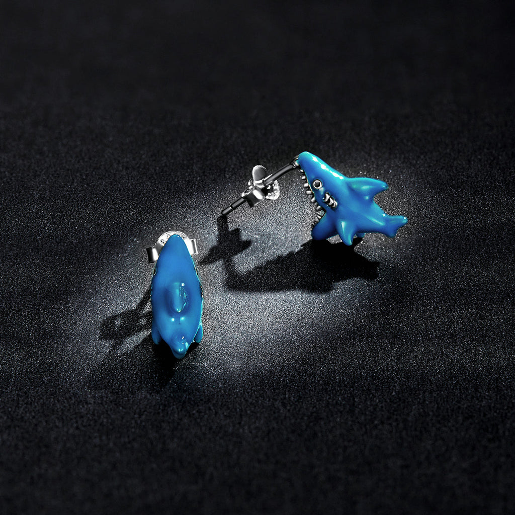 925 Sterling Silver Oxidized Enamel Earrings for Women - 1.3x0.5cm