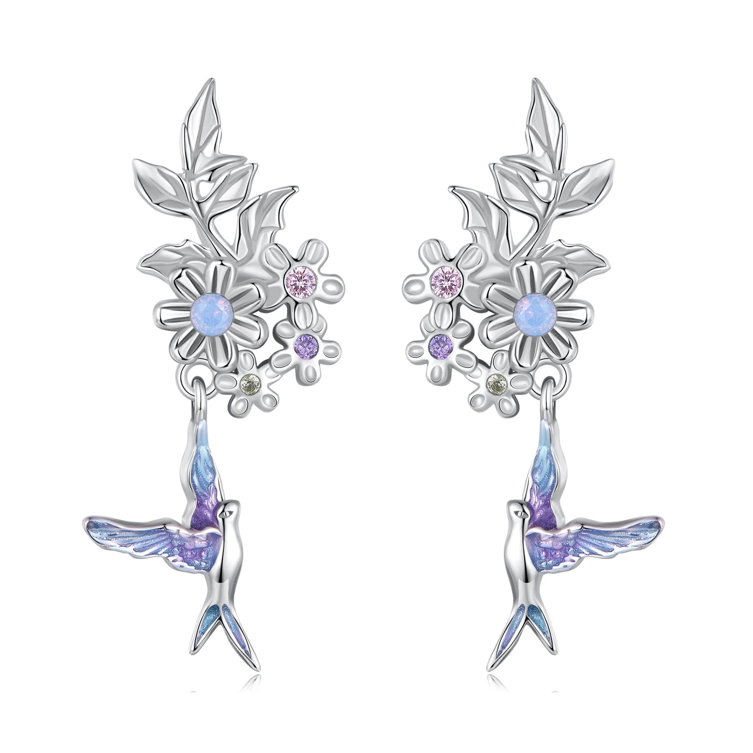 925 Sterling Silver Earrings with Nano Opal Stone and White Gold Plating