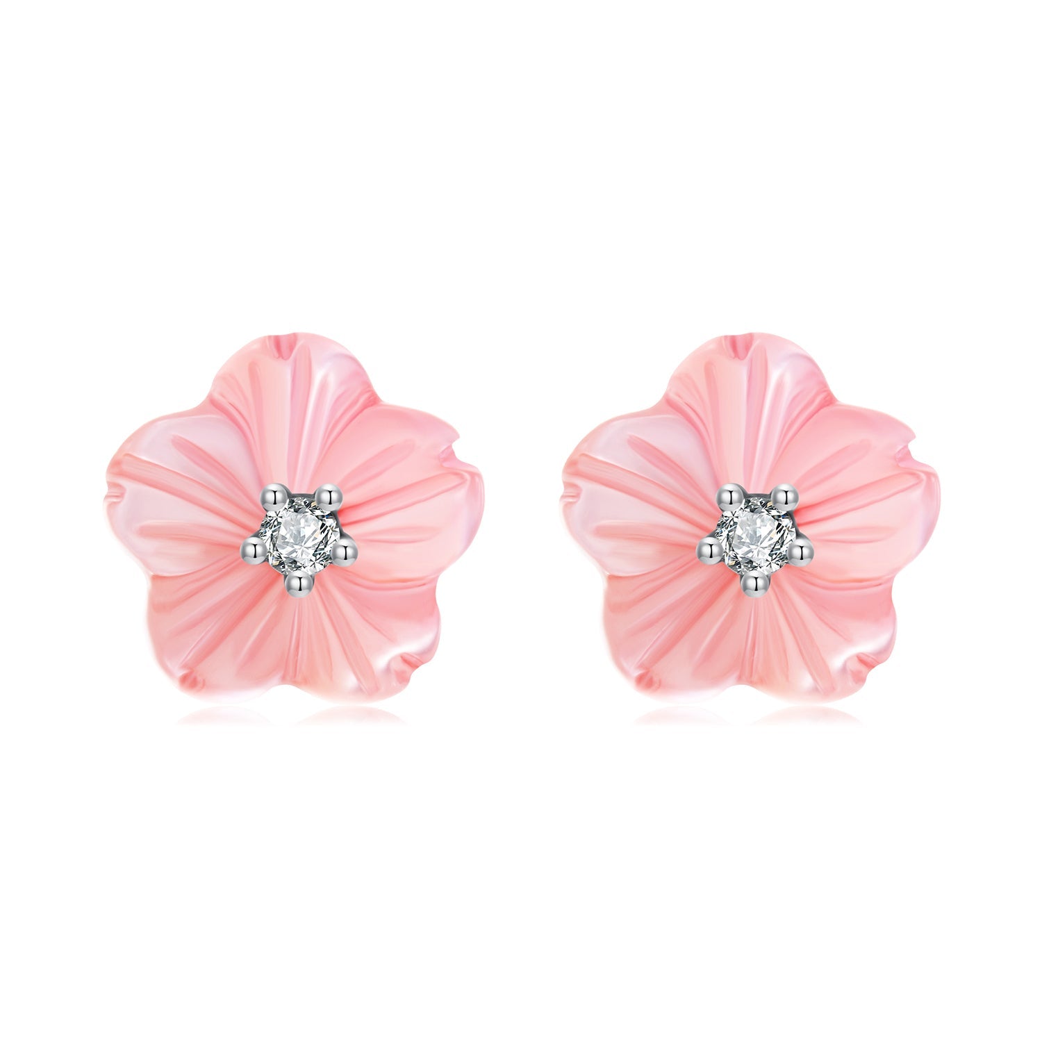 925 Sterling Silver Earrings with High-Quality Nacre and Pavé CZ, Oxidized Silver