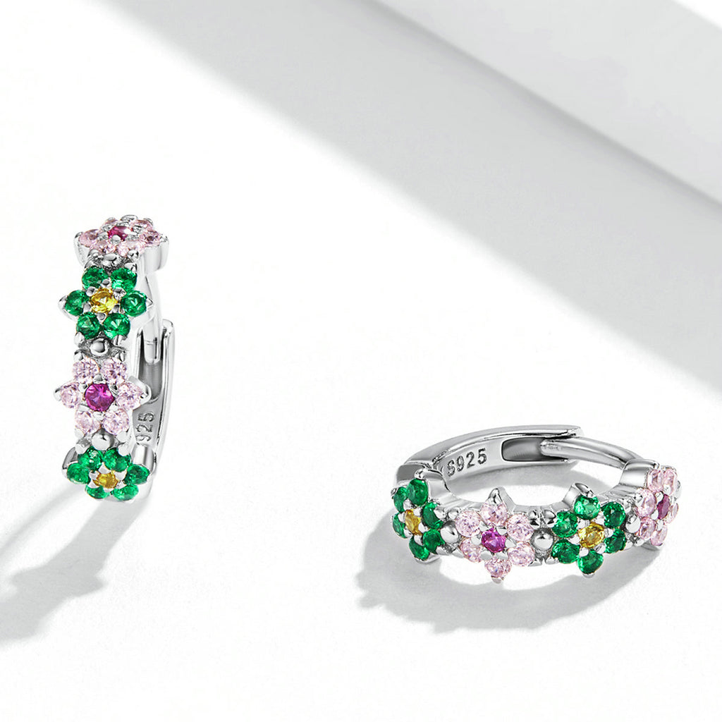 925 Sterling Silver Earrings with CZ in Pavé Setting - 1.3x0.4cm for Women