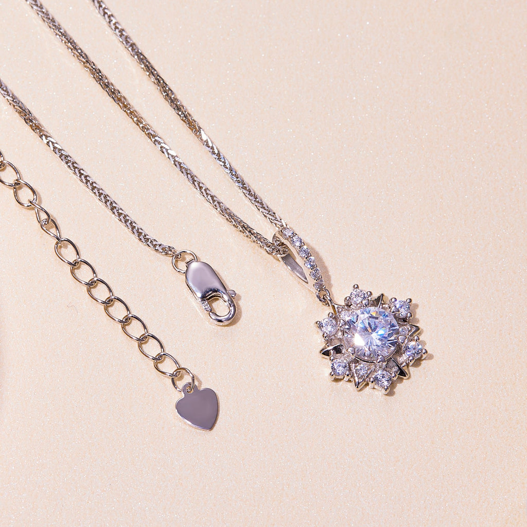 925 Sterling Silver Moissanite Necklace with Pavé Setting, 45cm, Platinum Plated, Women