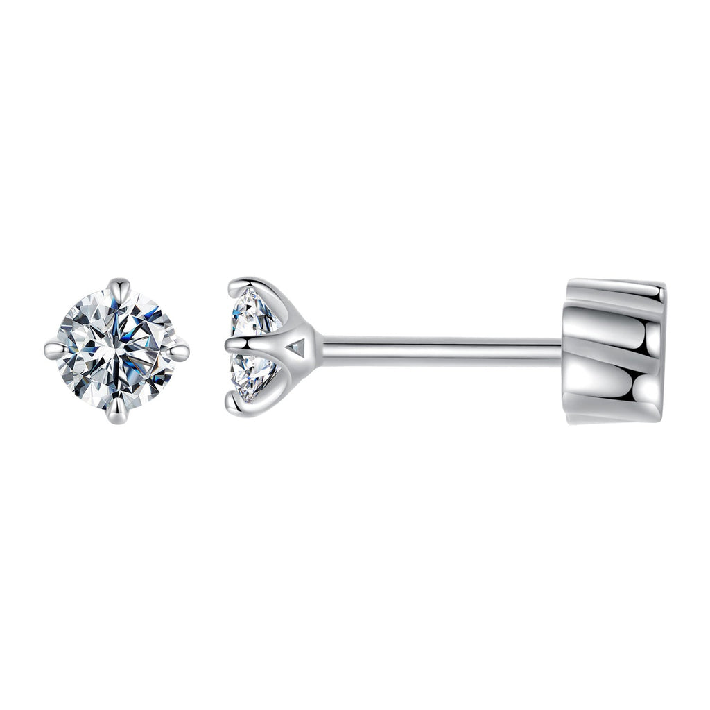 925 Sterling Silver Moissanite Stud Earrings for Women - 0.5ct, 0.6cm Size, White Gold Plated