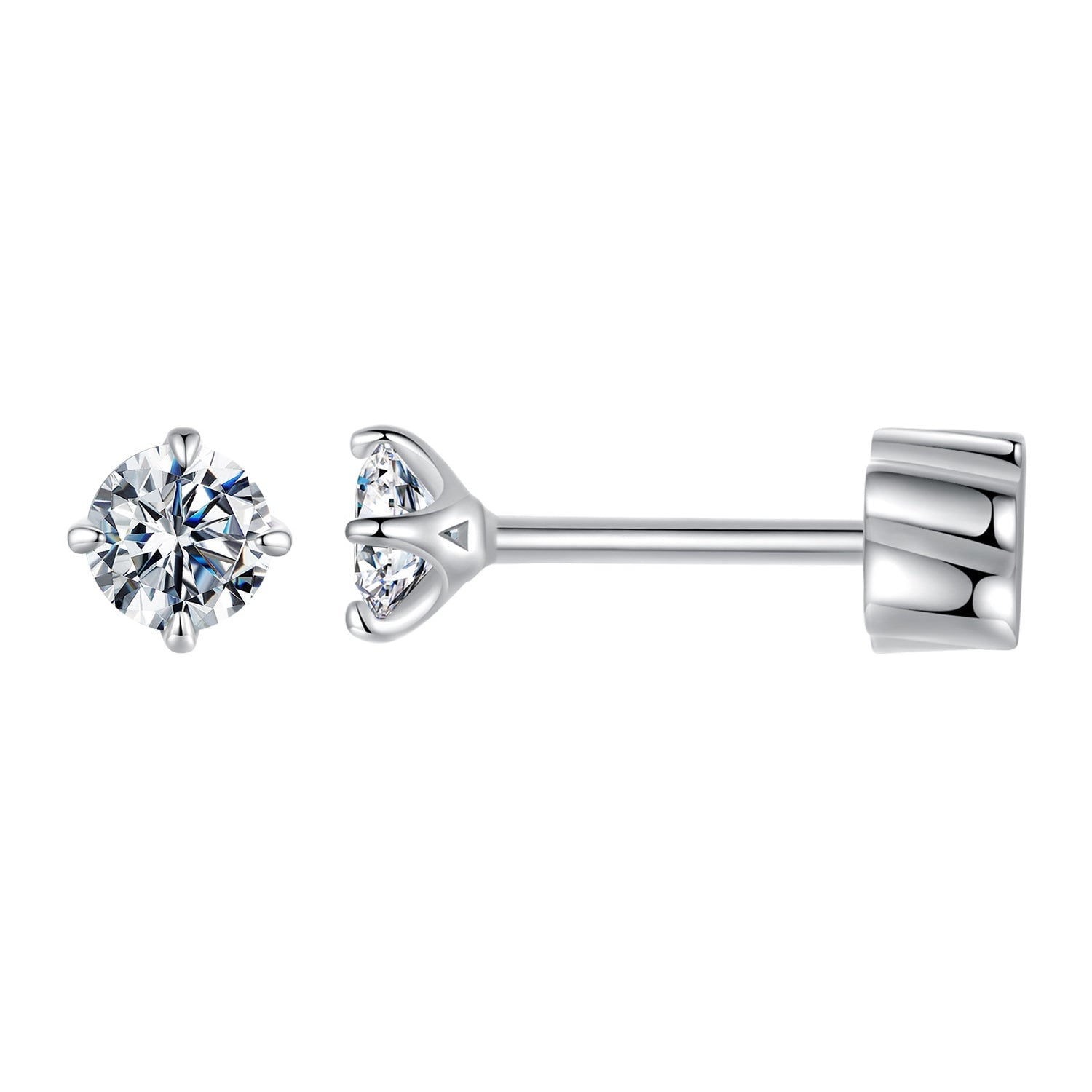 925 Sterling Silver Moissanite Stud Earrings for Women - 0.5ct, 0.6cm Size, White Gold Plated
