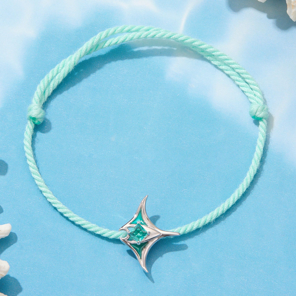 925 Sterling Silver Adjustable Bracelet with Enamel and Transparent Glass Pendant for Women