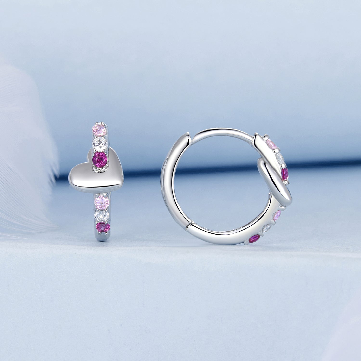 925 Sterling Silver Earrings with Pavé Setting CZ in White Gold, 1.2*0.6cm for Women