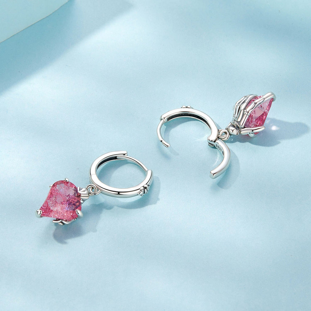 925 Sterling Silver Earrings with Transparent Glass, 28x9mm, Women's Jewelry