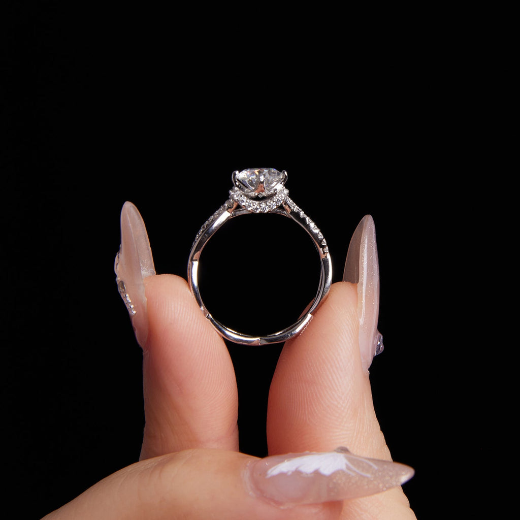 925 Sterling Silver Moissanite Ring in Size 7 with Pavé Setting for Women