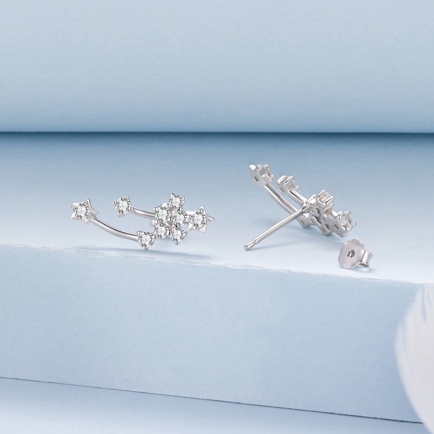 925 Sterling Silver & Brass White Gold Plated Earrings with CZ for Women