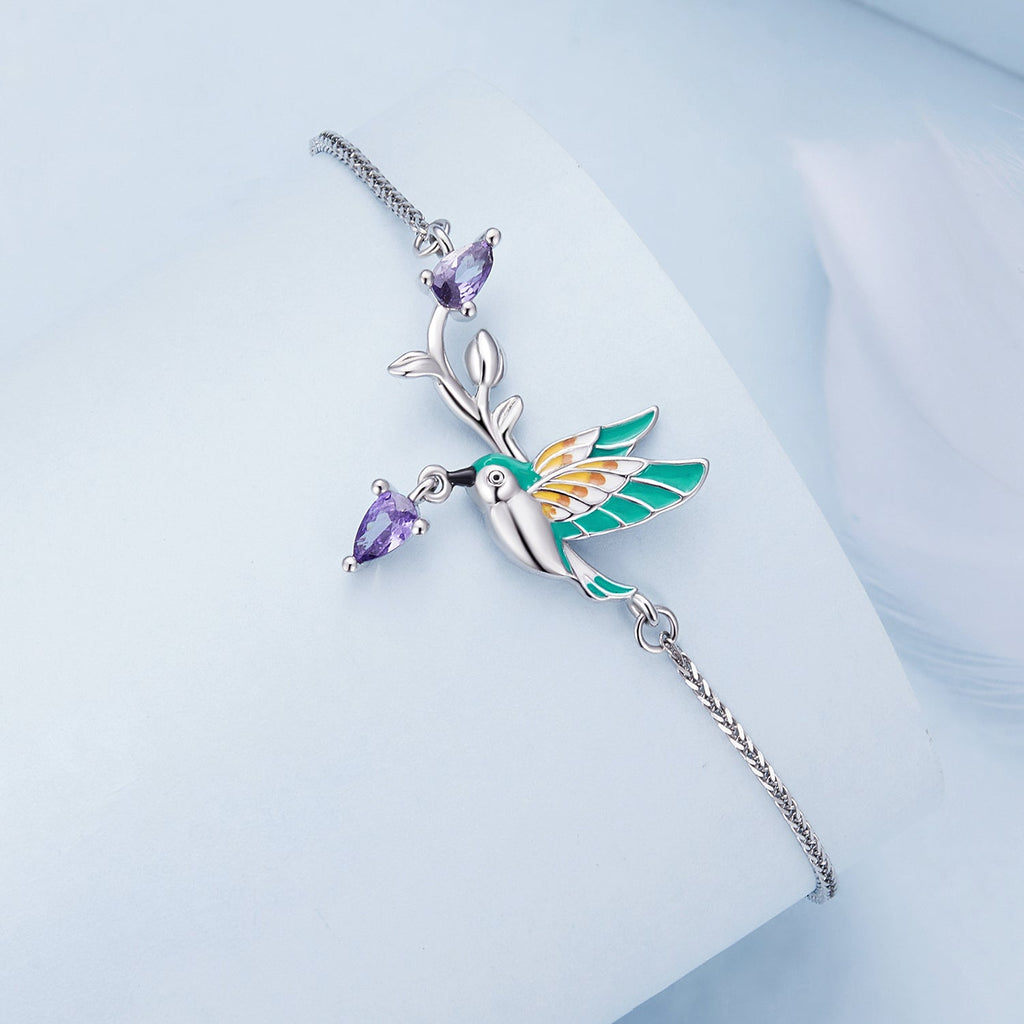 925 Sterling Silver Enamel Plated Platinum Bracelet with CZ, Adjustable Length for Women