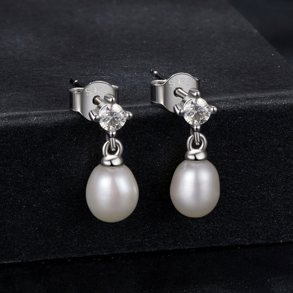 925 Sterling Silver Moissanite 0.10 Carat Earrings with Freshwater Pearl for Women