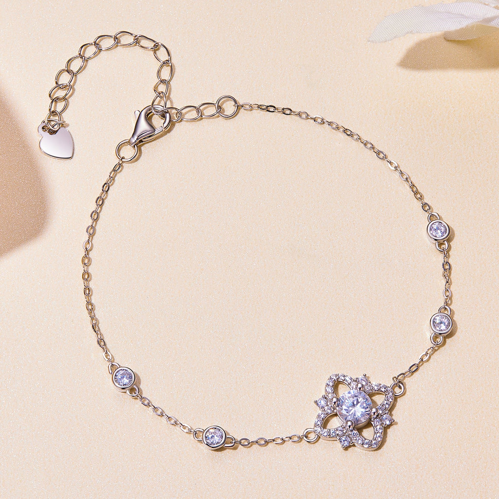 S925 Sterling Silver 0.5 Carat Moissanite Bracelet 16cm+5cm for Women