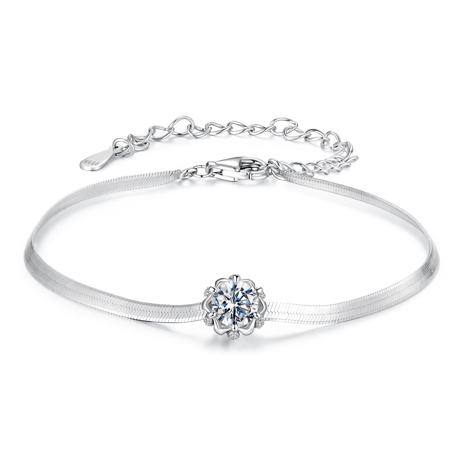 925 Sterling Silver Moissanite 0.50 Carat Bracelet with Pavé Setting and White Gold Plating for Women